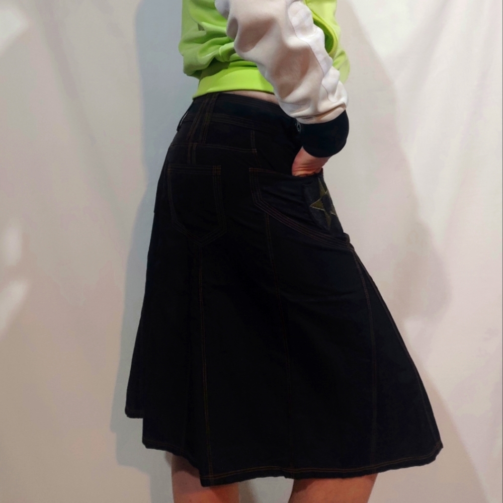 Skirt Streetwear Customized Patchwork Midi Detailed Zip Waist Belt Loop Black - Picture 2 of 15